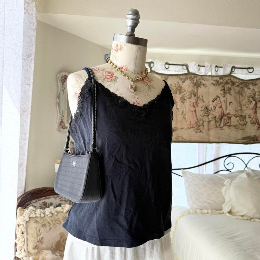 venezia y2k black lace cami tank top womens size 18